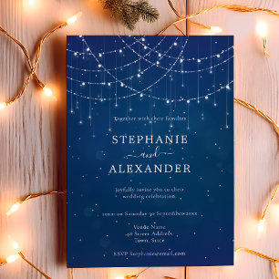 Het Rustic Blue String Lights Wedding Invite van b
