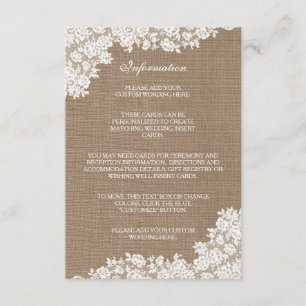 Het Rustic Burlap en het witte Collectie Informatiekaartje