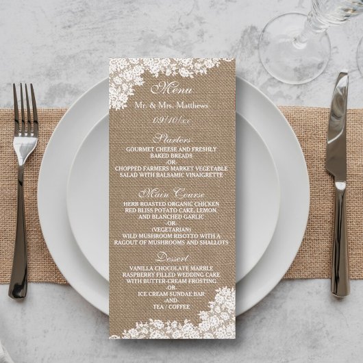 Het Rustic Burlap en het witte Collectie Menu