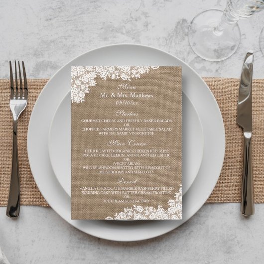 Het Rustic Burlap en het witte Collectie Menu