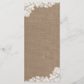 Het Rustic Burlap en het witte Collectie Menu (Achterkant)