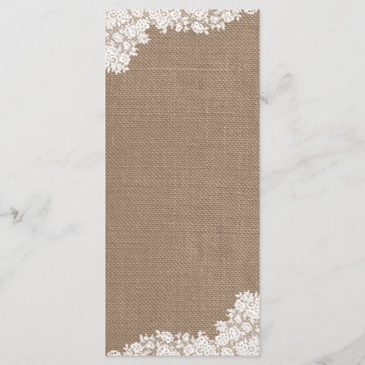 Het Rustic Burlap en het  witte Collectie Menu (Achterkant)