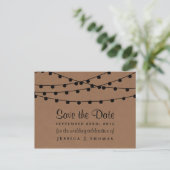 Het Rustic Kraft String Lights Wedding Collectie Aankondigingskaart (Staand voorkant)