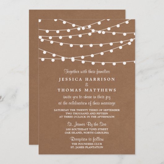 Het Rustic Kraft String Lights Wedding Collectie Kaart (Voorkant / Achterkant)