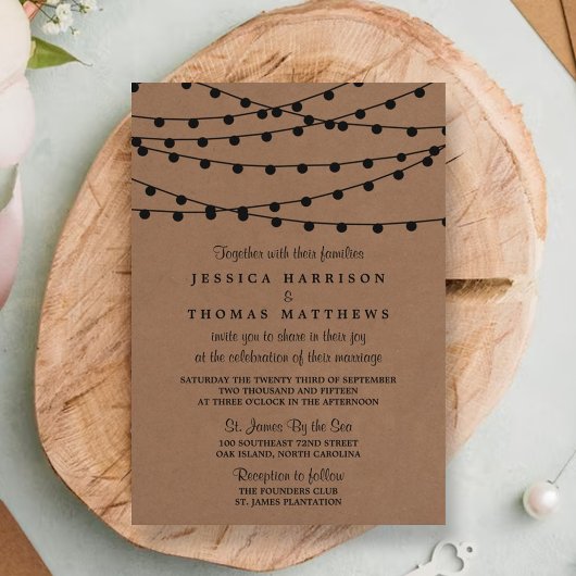 Het Rustic Kraft String Lights Wedding Collectie Kaart