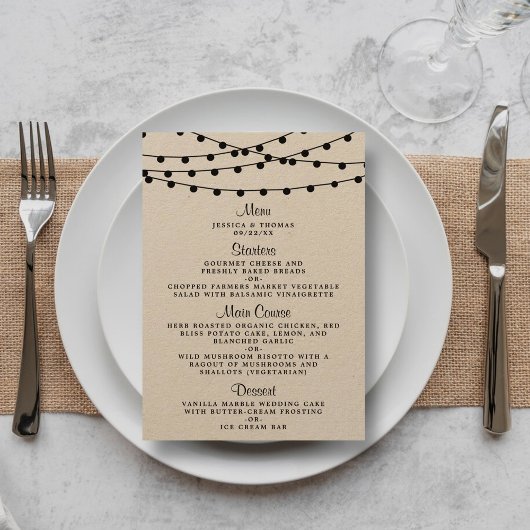 Het Rustic Kraft String Lights Wedding Collectie Menu