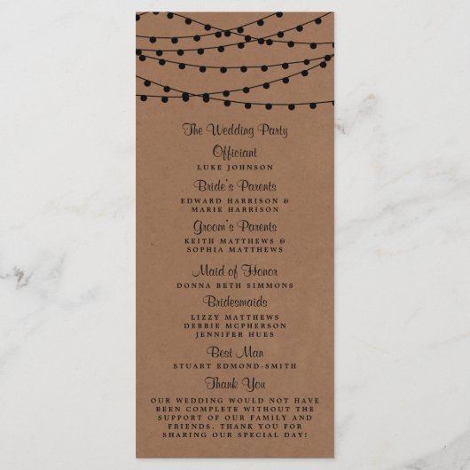 Het Rustic Kraft String Lights Wedding Collectie Programma (Achterkant)