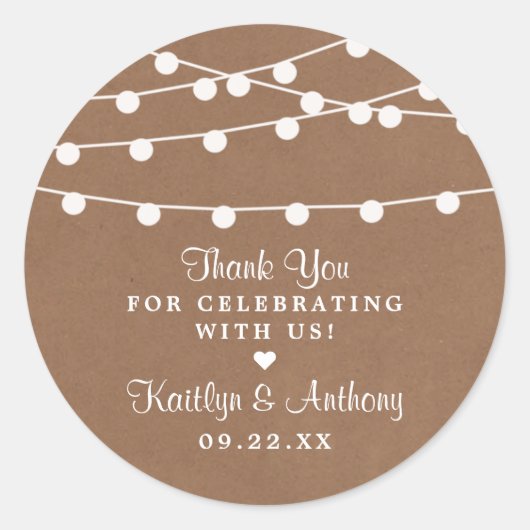 Het Rustic Kraft String Lights Wedding Collectie Ronde Sticker (Voorkant)