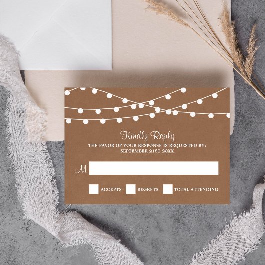 Het Rustic Kraft String Lights Wedding Collectie RSVP Kaartje
