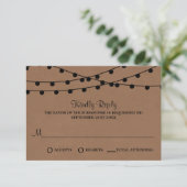 Het Rustic Kraft String Lights Wedding Collectie RSVP Kaartje (Staand voorkant)
