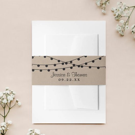 Het Rustic Kraft String Lights Wedding Collectie Uitnodigingen Wikkel