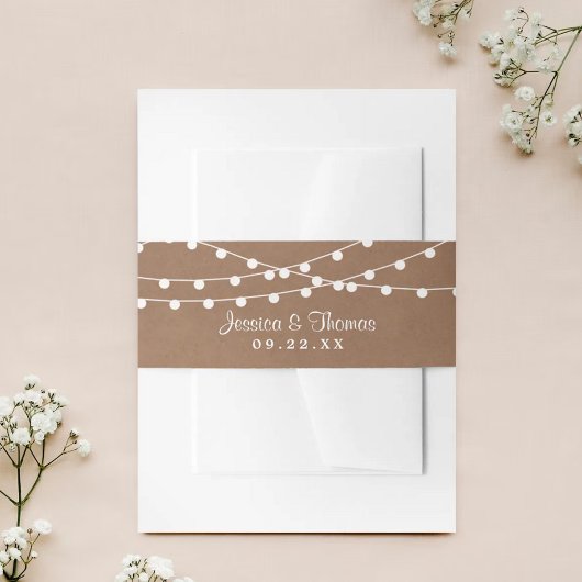 Het Rustic Kraft String Lights Wedding Collectie Uitnodigingen Wikkel