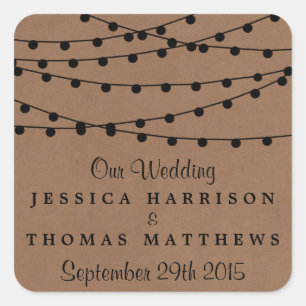 Het Rustic Kraft String Lights Wedding Collectie Vierkante Sticker