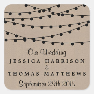 Het Rustic Kraft String Lights Wedding Collectie Vierkante Sticker