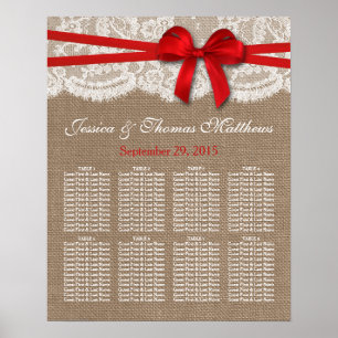 Het Rustic Red Bow Wedding Collectie Zetel Plan Poster