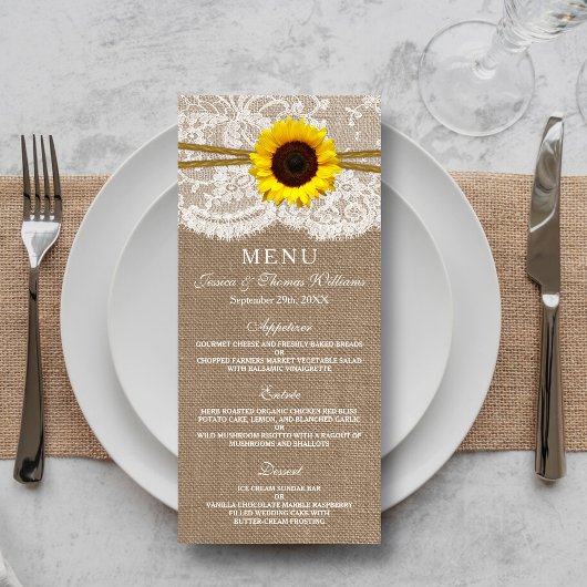 Het Rustic Sunflower Wedding Collectie Menu Kaart