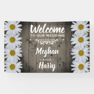 Het rustieke Houten Huwelijk Daisy Floral Welcome Spandoek