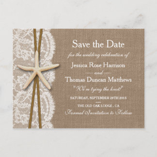 Het rustieke Starfish Collectie bewaart de datum Aankondigingskaart