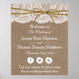 Het rustieke Twine Bow bruiloft Collectie Welkom Poster
