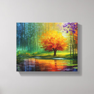 Het rustige Landschap Schilderen: Kleurrijke Boom Canvas Afdruk