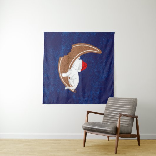 Het Santa Kat en de Gingerbread Moon Wandkleed (In Situ (horizontaal))