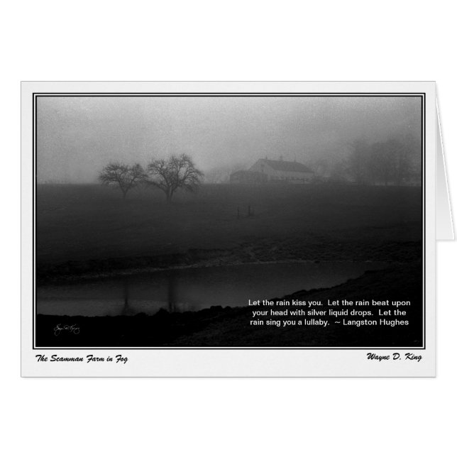 Het Scamman-Boerderij in mist (Voorkant Horizontaal)