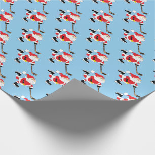 Het Schaatsen van de Kerstman van het hockey Blauw Cadeaupapier
