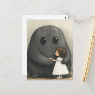 Het schattige meisje en haar monsterlijke vriend briefkaart