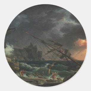 Het scheepswrak door Claude-Joseph Vernet Ronde Sticker