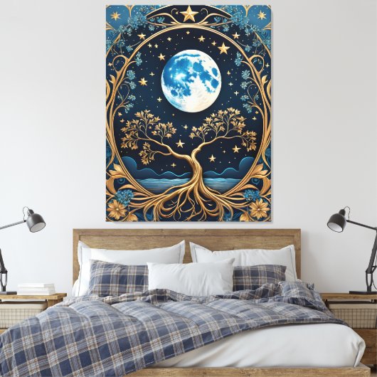 Het schilderen Lichtblauwe Magische Tarot Canvas Afdruk (Insitu (Slaapkamer))