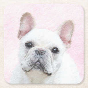 Het schilderen van Bulldog (Cream/White) - Dog Art Vierkante Kartonnen Onderzetter