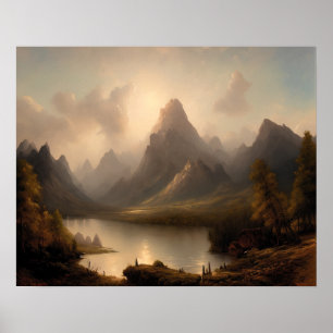 Het schilderen van de bergplaats in het meer - lan poster