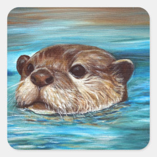 Het Schilderen van de Otter van de rivier Vierkante Sticker