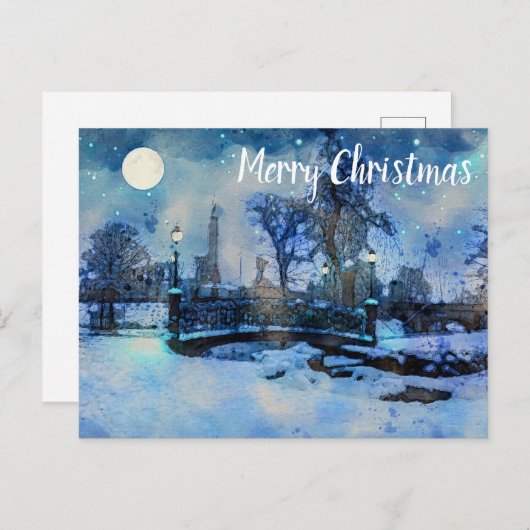 Het schilderen van de winternacht in het stadspark briefkaart (Voorkant / Achterkant)