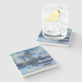 Het schilderen van de winternacht in het stadspark stenen onderzetter (Zijkant)