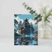 Het schilderen van een Japans Monestry met bomen e Briefkaart (Staand voorkant)