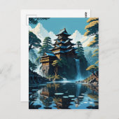 Het schilderen van een Japans Monestry met bomen e Briefkaart (Voorkant / Achterkant)