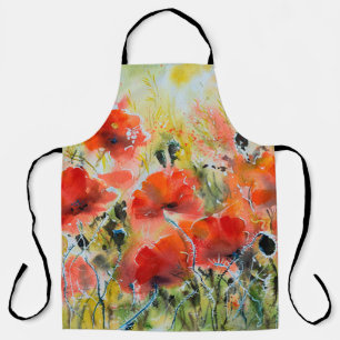 Het schilderen van rode papaverbloemen met waterkl schort