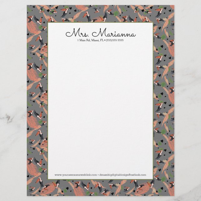 Het schilderen van Toucans en Greenery Bird Patter Briefhoofd (Voorkant)