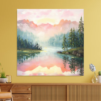 Het schilderij van Sunrise Over the Mountains. Canvas Afdruk