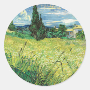 Het schilderij van Vincent van Gogh, Groene Veld, Ronde Sticker