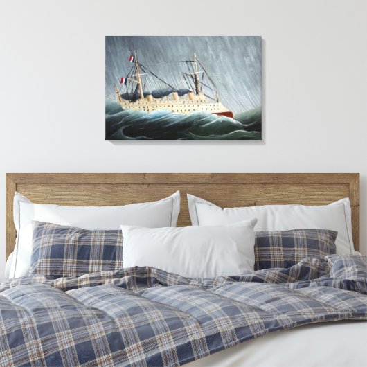 Het schip in de Tempest | Henri Rousseau Canvas Afdruk (Insitu (Slaapkamer))