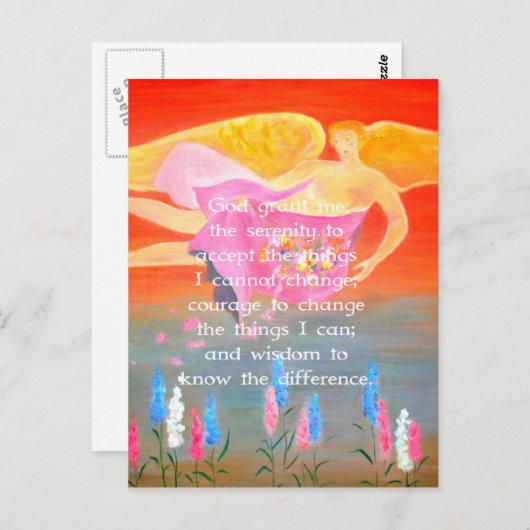 Het Serenity Gebed met Folk Art Angel Painting Briefkaart (Voorkant / Achterkant)