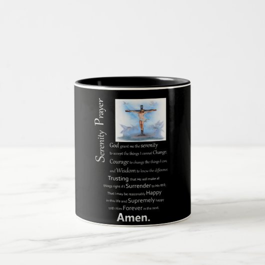 Het Serenity Prayer Jesus Cross Tweekleurige Koffiemok (Center)