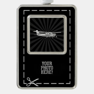 Het Silhouet die van Cessna van het vliegtuig Verzilverd Kader Ornament