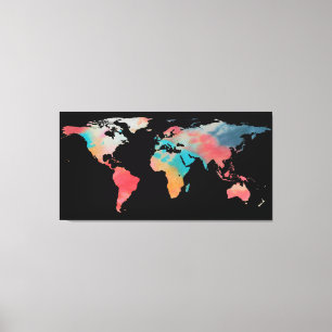 Het Silhouet van de wereldkaart - de Kleuren van Canvas Afdruk