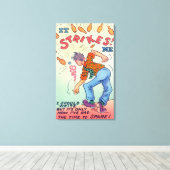 Het slaat me op, Cartoon Man Bowling Canvas Afdruk (Insitu (Houten vloer))