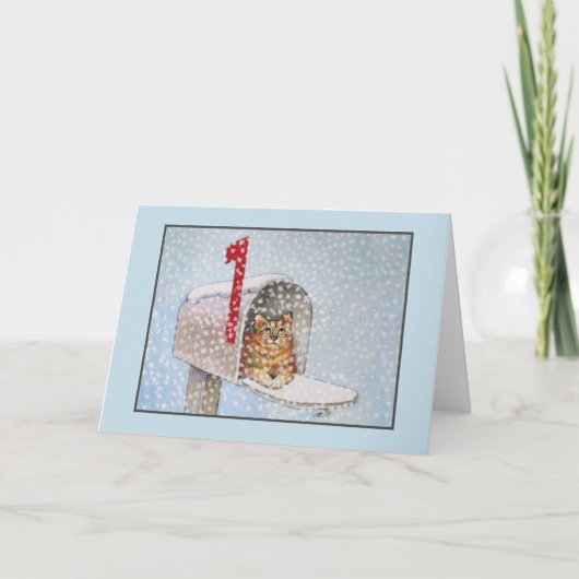 Het sneeuw Wenskaart van de Kat van Kerstmis Feestdagen Kaart (Voorkant)