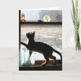 Het sneeuw Wenskaart van het Katje van de Dag Feestdagen Kaart