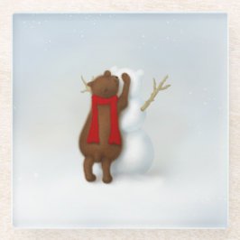 Het sneeuwbeer grillige Baby Beer in de winter Glazen Onderzetter